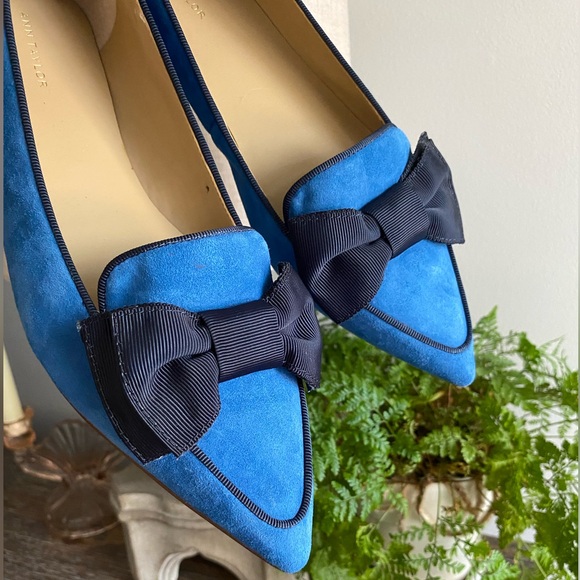 Ann Taylor Pretty Blue Suede Ziggy Bow Flats Slip On Shoes Leather Womens 9 - Picture 9 of 13